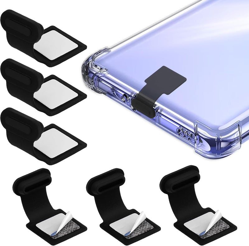 COBEE Type C Port Dust Plugs, USB C Dust Cover Caps Phone Type-C Anti Dust Charging Port Plug Silicone Dust Protectors with Removable Adhesive Compatible with Laptop Smartphones(6pcs, Black) - Image 1